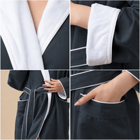 Peignoir unisexe avec col châle, bleu foncé, confortable et chaud, idéal pour les voyages et la maison, avec ceinture, vente en gros