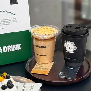 Có thể tái chế thuận tiện cốc thủy tinh uống Ice takeout milktea PET 500ml ly nhựa có nắp đậy - Product Image 3