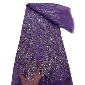 Tela de Encaje con Cuentas de Alta Calidad NI.AI con Lentejuelas, Tela de Encaje Africana Aso Ebi, Tela de Encaje con Cuentas de Lujo para Vestido de Novia - Product Image 2