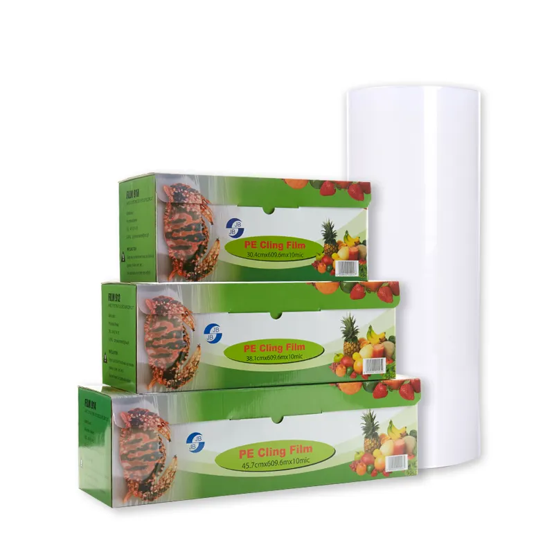 Rotolo di imballaggio alimentare in plastica laminata PE pellicola da cucina in PE pellicola trasparente per alimenti 30cm 45cm rotoli di plastica PE pellicola da imballaggio per alimenti