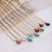 Collier en acier inoxydable plaqué or 14 carats avec perles CZ, yeux de tigre, lapis-lazuli, turquoise, grenat et pierres précieuses naturelles