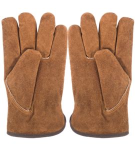 Guantes de seguridad para conductores de invierno antiarañazos certificados EN420/EN388 de cuero dividido de vaca marrón para trabajar - Product Image 3
