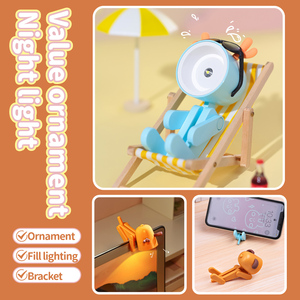 LED Mini <b>USB</b> Rechargeable Button <b>Switch</b> Desk Lamp Warm Night Light Cute ABS Material Deer Design Modern Home Use Multi-color - Product Image 5