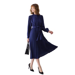 2024 da donna minimalista manica lunga tinta unita con colletto rialzato in vita plissettato abiti Casual larghi - Product Image 4