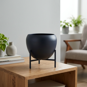 Jardinière moderne en métal avec support (jardinière à bol noire) pour la décoration de la maison et du jardin, au design élégant et contemporain. - Product Image 3
