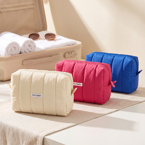 Cosmetic <b>Bags</b> Quilted Puffy Tube Padded Makeup Pouch Ivory Rose Red <b>Cobalt</b> <b>Blue</b> T/C Custom Logo OEM BSCI - Product Image 1