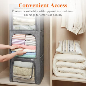 Sacs de rangement 40L, boîte de rangement en tissu, boîte de rangement empilable, bacs de rangement pliables pour vêtements avec couvercles - Product Image 6