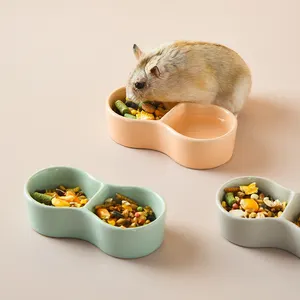 Hoge Kwaliteit Milieuvriendelijke Duurzame Dubbele Keramische Hamster Kommen Schattige Dieren Mini Voedsel Water Bowl