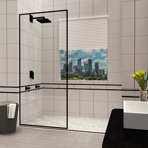 Pantalla de <span class=keywords><strong>ducha</strong></span> <span class=keywords><strong>fija</strong></span> con marco negro mate, vidrio templado de 10mm, puerta de <span class=keywords><strong>ducha</strong></span> de 711*1728mm - Product Image 2