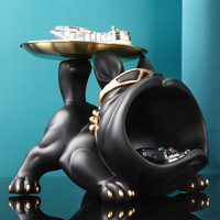 Nouveau design Cool bouledogue français majordome décor avec plateau grande bouche chien Statue boîte de rangement Animal résine sculpture Figurine maison déco