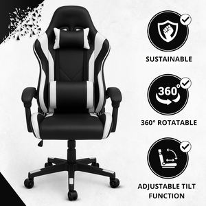 <span class=keywords><strong>Chaise</strong></span> ergonomique de conception sportive, siège de <span class=keywords><strong>bureau</strong></span> et de jeu à double usage, <span class=keywords><strong>chaise</strong></span> de jeu entièrement réglable avec simili cuir noir et blanc - Product Image 2