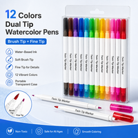 Vente directe d'usine, stylo marqueur à double pointe aquarelle personnalisé avec logo, 12 couleurs, pour le bureau et l'école