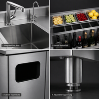 Barra de Bar Profesional de Acero Inoxidable con Doble Refrigeración, Estación de Trabajo Comercial para Bartender, Gabinete de Refrigeración Digital