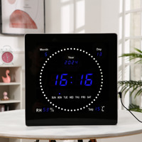 Jam Dinding LED Digital Elektronik Kalender Abadi Modern dengan Termometer dan Fase Bulan untuk Ruang Tamu/Kamar Belajar Gantung