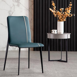 Chaise de salle à manger en cuir minimaliste moderne avec dossier pour la maison, le restaurant, les réunions, options de couleurs vert, beige, orange - Product Image 5