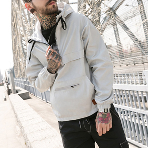 Veste coupe-vent personnalisée avec logo imprimé, 100% polyester, poche sur le ventre, demi-zip, veste pour homme - Product Image 3