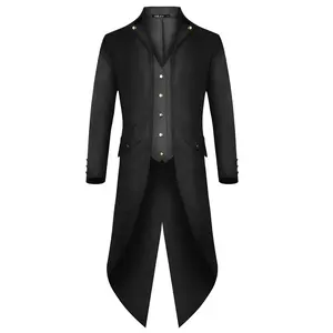 Casaco de fantasia gótico para homens, venda quente de casaco preto para festa de halloween, traje personalizado, tamanho grande, de poliéster, steampunk, unissex