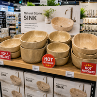 Vasque de salle de bain en pierre de travertin naturel populaire pour supermarchés, à poser sur comptoir, pour la maison, l'hôtel, la décoration, style centre commercial UE