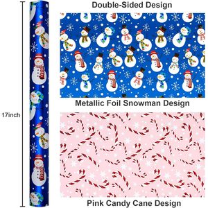 Blue Christmas Wrapping Paper Snowman Design 17 Inch X 33 Feet Reversible Gift <b>Wrap</b> Craft Paper Recyclable - Product Image 3