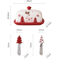 Pot à beurre en céramique de Noël avec couvercle, cloche décorative en porcelaine pour Noël, pot à beurre en céramique avec couteau à beurre en acier inoxydable