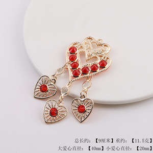 Colgante de metal con diamantes de imitación en forma de corazón, borla de perlas y diamantes rojos, accesorios de joyería DIY para tocados y pendientes, Primavera 2025 - Product Image 4