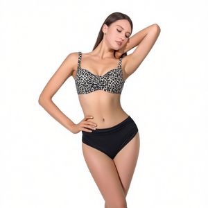 Costume da bagno intero HDJ taglie forti con controllo pancia, vita alta, scollo profondo, stampa leopardata, push-up, da donna BZ77125 - Product Image 1