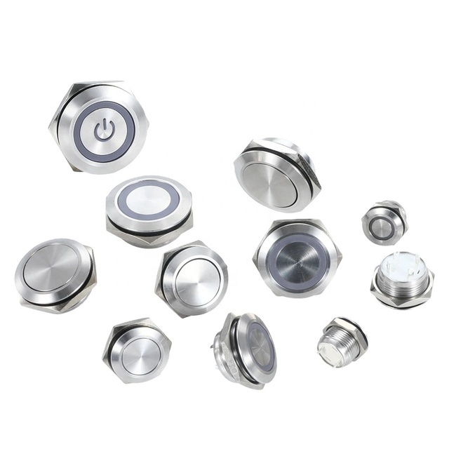 Stainless Steel Push Button Switch Short-Throw Self-Reset Momentary 12/16/19/22/25/30mm LED Touch Elevator Button Waterproof Red