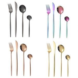 Wholesale Metal Silverware Kitchen 24pcs Tea Coffee Black Dessert Gold Flatware <b>Spoon</b> and Fork Cutlery Set Stainless Steel - Product Image 2