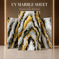Panneau mural en PVC MORLENX en agate noire, blanche et or, effet marbre UV, pour projets d'aménagement de halls d'hôtels de luxe
