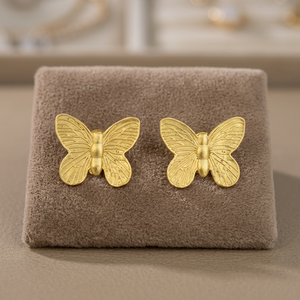 Export Stainless Steel Trendy Classic <b>Butterfly</b> Drop Earrings Bulk Organic Stone 18K Gold Plated Finish Unique Party Bezel - Product Image 2