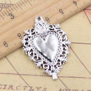 Tengkorak mahkota api hati antik logam jimat perak Tibet liontin perunggu untuk DIY perhiasan antik membuat 41x29MM paduan utama - Product Image 2