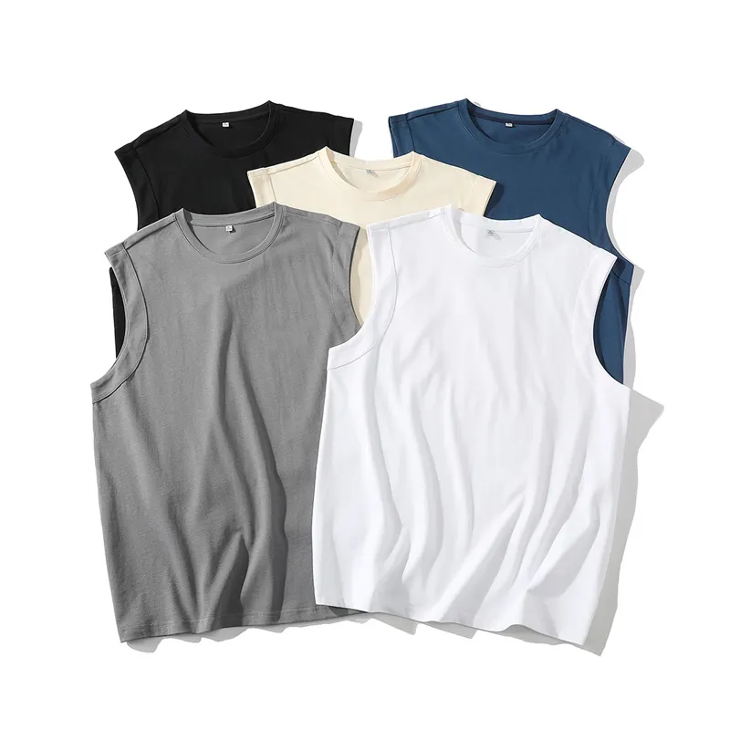 Men's Hot Summer Sleeveless T-shirts with Custom Logo Cotton Breathable Loose Fit Casual Vest T-shirts Sports Tank Tops