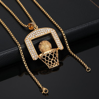 Collar con colgante de aro de baloncesto de acero inoxidable dorado con circonitas, cadena tipo caja, joyería deportiva para hombres y mujeres, venta al por mayor, OEM, regalo