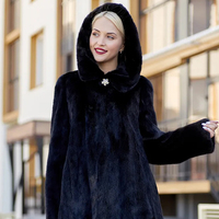 Elegante lange echte Nerz Damen mantel Luxuriöse natürliche Farbe Kapuze Casual Winter Oberbekleidung mit Polyester Futter