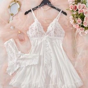 Ensemble de Lingerie Sexy pour Femmes de Style Européen et Américain, Camisole à Col en V en Dentelle Multicolore, Vente en Gros - Product Image 3