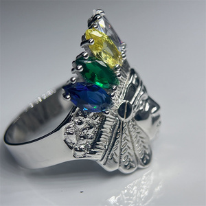 Anel de Titânio Banhado a Ouro com Incrustação de Cristal e Diamante Lapidado FH Hiphop Indian Chief – Joia de Casamento de Alta Qualidade para Festas e Aniversários - Product Image 4