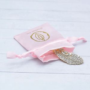 Custom Satin <b>Drawstring</b> Jewelry Dust Bag with logo pink Satin Gift <b>Pouches</b> - Product Image 4