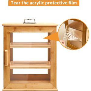 Armoire à pain en bambou avec porte transparente, 3 niveaux, rangement pour comptoir de cuisine, pour pain et pâtisseries - Product Image 4
