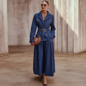 Traje de Mezclilla 2026 para <span class=keywords><strong>Mujer</strong></span>, Conjunto de Jeans Elegante para Chicas, Chaqueta y Falda de Mezclilla, Conjunto de 2 Piezas - Product Image 2