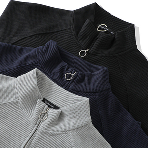 2025 nouveau rétro décontracté hommes doux confortable <span class=keywords><strong>à</strong></span> la mode pull coupe ample col montant demi-chaîne gaufre capuche brodé - Product Image 3