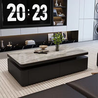 Table basse moderne minimaliste de luxe en pierre frittée écologique, aspect marbre, avec base en métal, pour salon