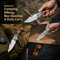 Couteau de poche pliant en acier premium à 3 couches avec manche en résine et poinçon en relief, couteau utilitaire portable de survie et de chasse