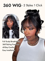 Perruque Body Wave 360 Full Lace HD sans colle, avec cordon de serrage invisible, franges légères, 100% cheveux brésiliens vierges, dentelle transparente pour femmes