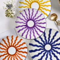Ensemble d'assiettes en porcelaine bohème tropicale aux couleurs vives - Respectueux de l'environnement, passe au lave-vaisselle et au micro-ondes, idéal pour la décoration de table de mariage