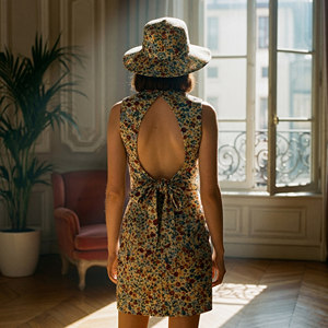 Ensemble gilet et jupe personnalisé à motif floral <span class=keywords><strong>pour</strong></span> femme, veste sans manches dos nu, crop top à nœud papillon et jupe, été - Product Image 2