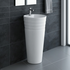 Modern Ceramic Pedestal Sink with Glossy Finish Easy Clean Round Basin for Hotel Bathroom - Product Image 3