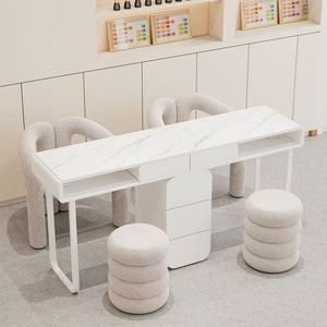 Creamy Style Beauty Salon New Arrival Modern Luxury Nail Salon <b>White</b> Manicure <b>Tables</b> Nail Salon Furniture - Product Image 2
