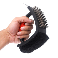 Brosse de nettoyage de barbecue en acier inoxydable 3 en 1 avec grattoir et tampon à récurer