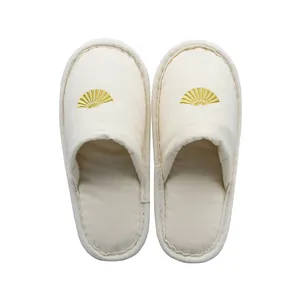 OEM wholesale terry coral velvet cotton linen hotel slippers compostable soft wood sole kids slippers hotel