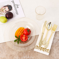 Ensemble de vaisselle en plastique jetable à paillettes dorées de 175 pièces comprenant des assiettes à dessert pour le dîner